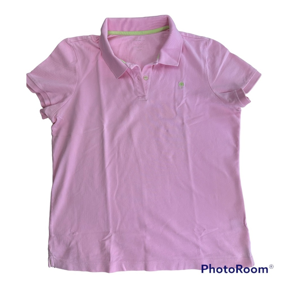 LILLY PULITZER Light Pink Polo Shirt w/Lime Green Embroidered Palm Tree -Size L